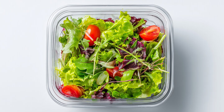 Salat in einer Plastikverpackung, geputzter Salat in Verkaufspackung