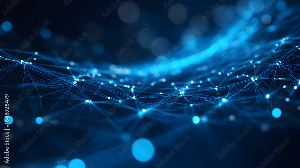 Poster abstract blue technology background with connecting dots and lines network
