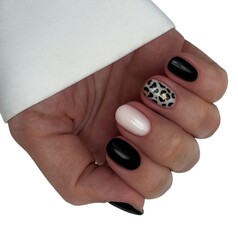 Young Woman’s Hands with Luxurious Professional Manicure Featuring Elegant Nail Art, Glossy...