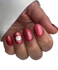 Young Woman’s Hands with Luxurious Professional Manicure Featuring Elegant Nail Art, Glossy...