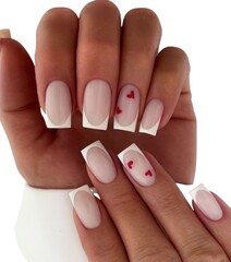 Young Woman’s Hands with Luxurious Professional Manicure Featuring Elegant Nail Art, Glossy...