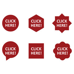 Red Click Here Buttons Set for Website Call to Action, Digital Marketing, and Online Promotions