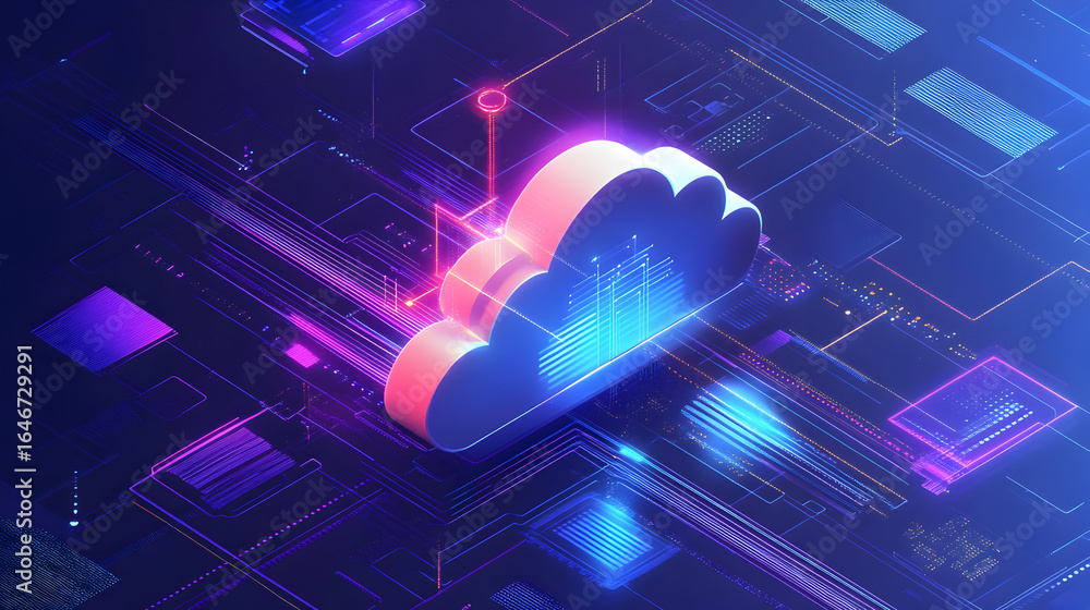 Poster abstract cloud computing network illustration with digital circuits background