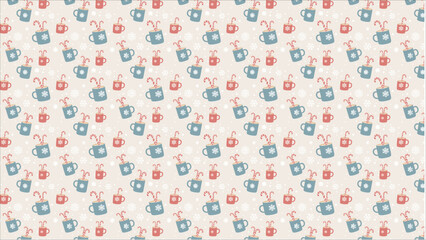 A heartwarming and festive seamless pattern that captures the cozy feeling of Christmas, with adorable drawings of hot cocoa, warm mittens, and candy canes.