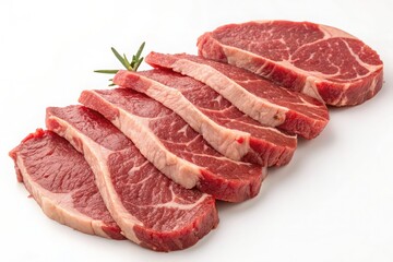 Fototapeta premium Raw beef steaks arranged isolated on white background