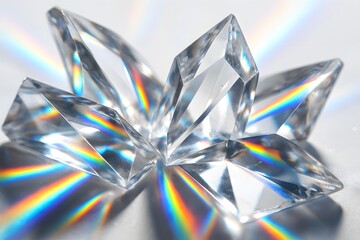 Clear Crystal Gemstone with Rainbow Light Reflections on White Surface