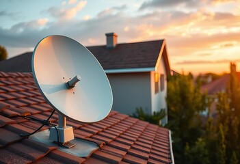 TV antenna and satellite dish mounted on a residential roof, antenna,  equipment