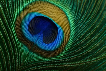Vibrant Peacock Feather Closeup with Blue and Green Colors and Intricate Details