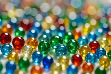 Colorful Glass Marbles in Bright Light on Glittering Surface