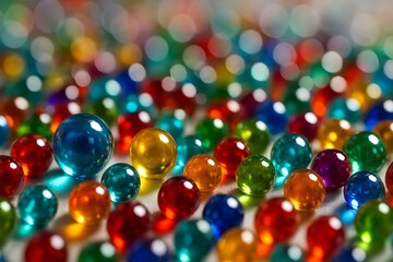 Colorful Glass Marbles on Surface with Bright Focus and Bokeh Effect