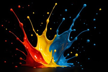 Abstract Colorful Paint Splash on Black Background Vibrant Artistic Composition