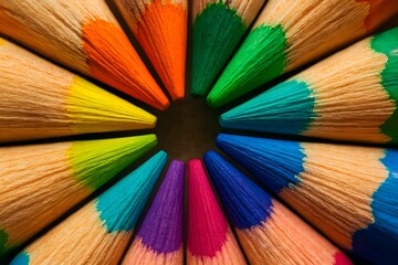 Colorful Pencils Arranged in a Circular Pattern with Bright Vibrant Shades