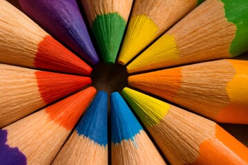 Colorful Pencils Arranged in Circular Pattern with Bright Colors and Sharp Points for Artistic and Creative Projects