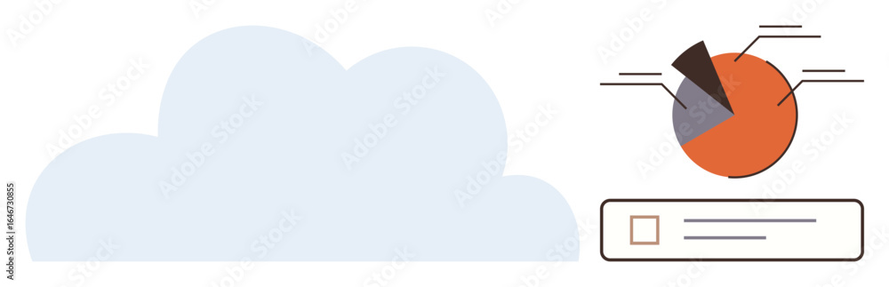 Poster cloud graphic alongside a pie chart and data bar. ideal for analytics, cloud computing, data storage