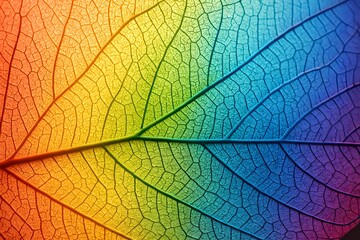 Obraz premium Colorful Leaf with Rainbow Gradient and Detailed Veins in Natural Light