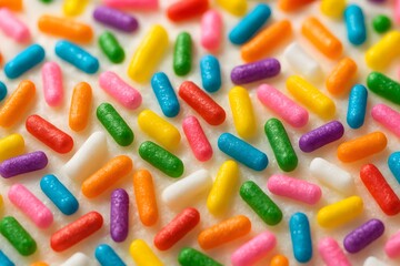 Colorful Sugar Sprinkles on White Background for Baking and Dessert Decoration