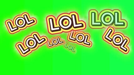 Animation Multiple lol texts with colorful backgrounds against a green backdrop. Perfect for adding humor and vibrancy to social media posts. - Powered by Adobe