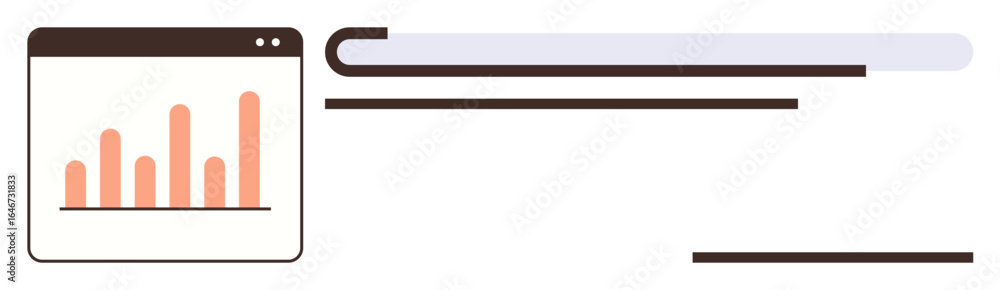 Poster bar chart with rising data points in a web browser window and abstract horizontal lines. ideal for a