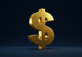 Golden dollar sign symbol on dark background currency