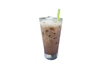 Delicious Iced Chocolate Beverage With Transparent Background and Green Straw