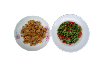 Spicy Long Beans Salad and Vegetarian Crispy Chicken on a Transparent Background