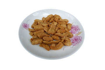 Vegetarian Textured Soy Protein Chunks on Floral Plate