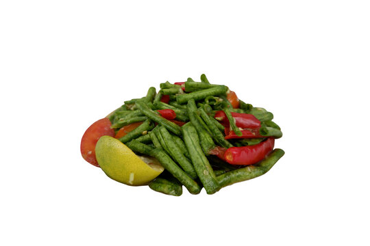 Fresh Green Beans With Tomatoes and Lemon Slice on Transparent Background