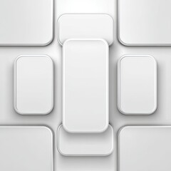 Abstract, geometric pattern of overlapping, rectangular, white shapes; a central, taller rectangle