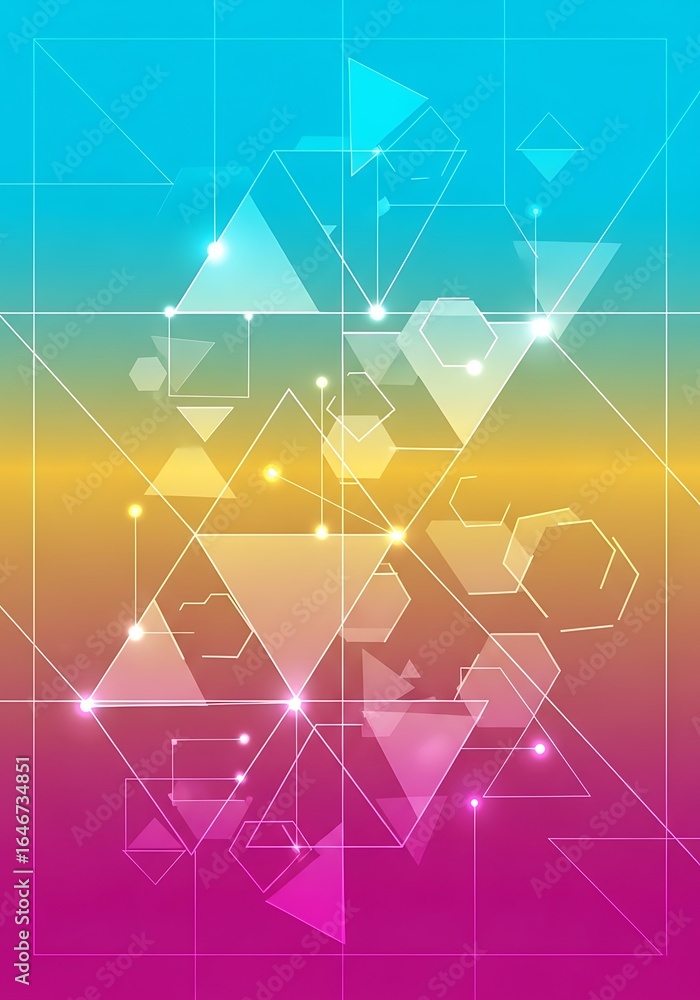 Poster geometrical abstract vibrant gradient background with interconnected shapes and lines