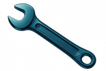 Studio shot of a blue wrench lying isolated on a transparent background, ideal for construction, repair, or maintenance concepts