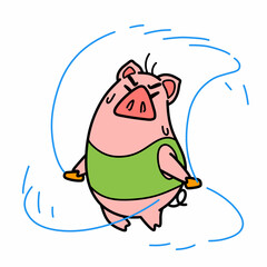 Pink piglet cartoon character illustration with expression, funny cartoon character, meme illustration, sticker design, funny animal vector, mascot