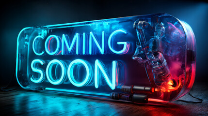 COMING SOON neon sign on dark background. 3D illustration