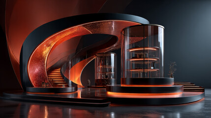 Abstract background, Futuristic pedestal for product presentation, Display modern. 3D illustration