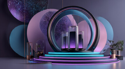 Abstract background, Futuristic pedestal for product presentation, Display modern. 3D illustration