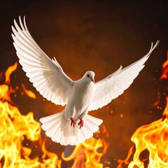 Fototapeta premium White dove flying through flames