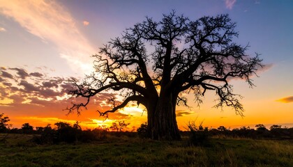 Fototapeta premium Majestic sunset tree silhouette