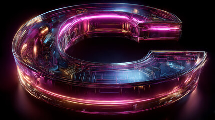 Neon Light Alphabet C with clipping path. 3D illustration