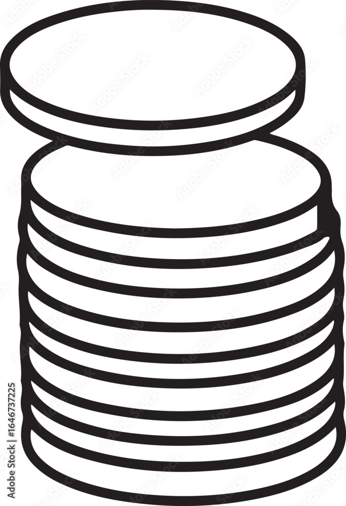 Aufkleber simple outline illustration of a stack of round coins or discs with one coin slightly offset