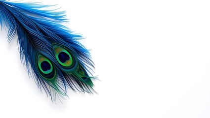 Obraz premium Luxurious White Backdrop with Blue Gold Peacock Feathers Glitter and Gems for Marketing Copy Space 4K