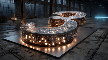 Number 3, Alphabet  made of light bulb. 3D illustration