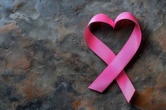 Pink Ribbon Heart on Textured Background: Symbol of Breast Cance
