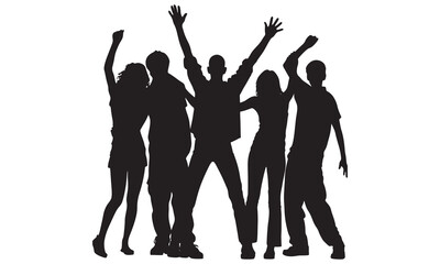 Friendship Silhouette Icons and Happy Friendship Day Vector Illustrations