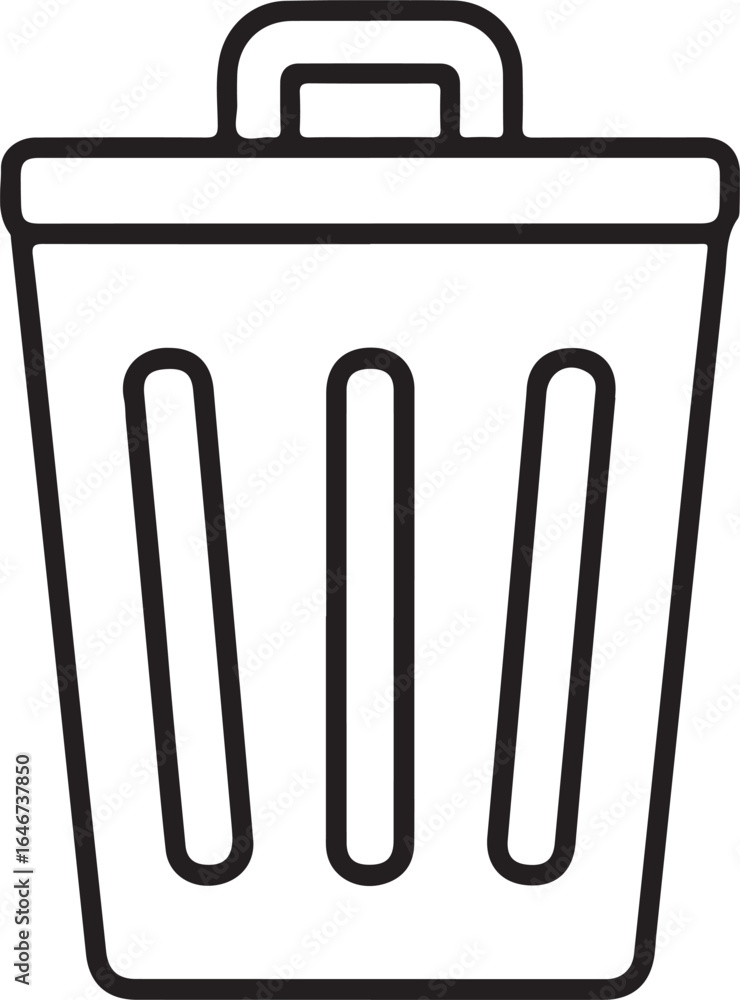 Poster simple outline icon of a trash can with a lid and handle for waste disposal and recycling concepts