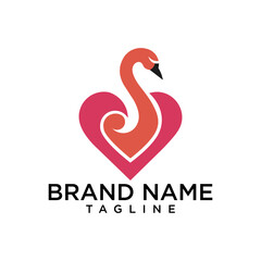 Logo of a flamingo forming a heart silhouette, evoking elegance and affection © Mr.dexterouz