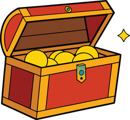 treasure chest open with gold coins and jewels on transparent background