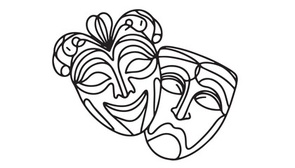 Continuous one single minimal line drawing joker mask