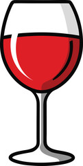 wine glass filled with red wine and reflection on transparent background