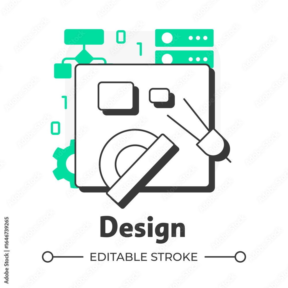 Poster design flat outline concept icon. data management, organization. database, servers. workflow structu