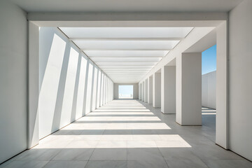 Obraz premium Minimalist Corridor: Endless White Walkway with Receding Light