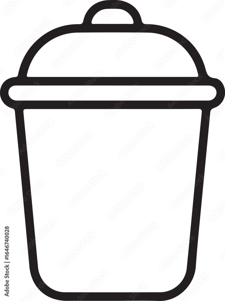 Poster simple outline icon of a trash can with a lid for digital and print design